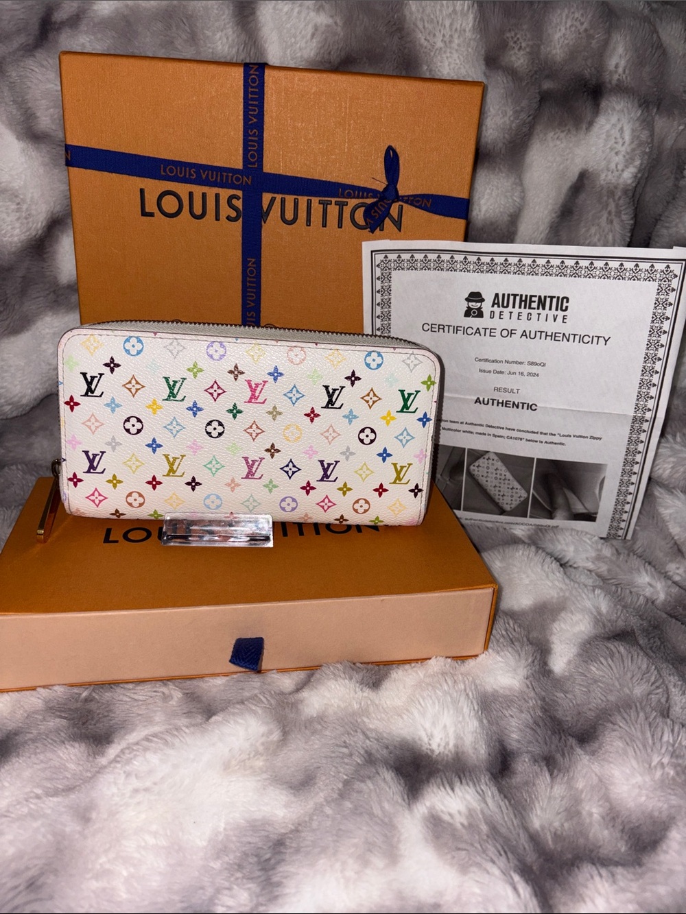 Louis Vuitton Takashi Murakami White Multicolor Zippy Wallet.